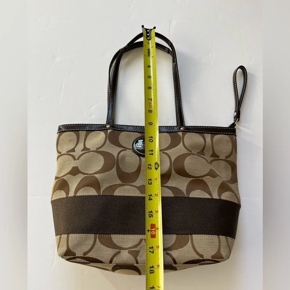 Coach Brown Sig Stripe Tote